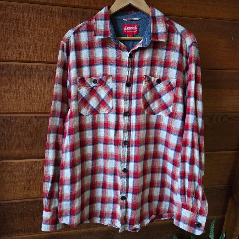Coleman Mens Red Plaid Flannel Button Up Cotton Shirt Size XL